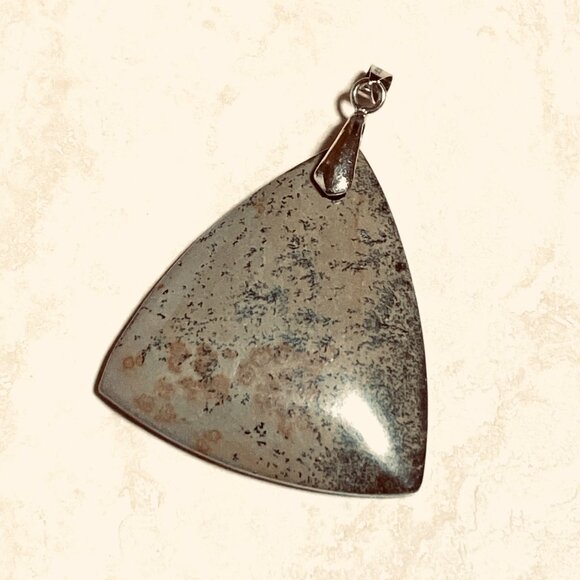 Natural Earthy Dendritic Jasper Pendant, Large Genuine Gemstone Triangle Pendant - Picture 2 of 11